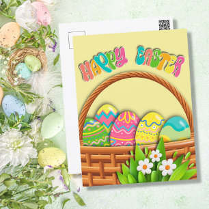 Basket of colored Easter Eggs Happy Easter Holiday Postcard
