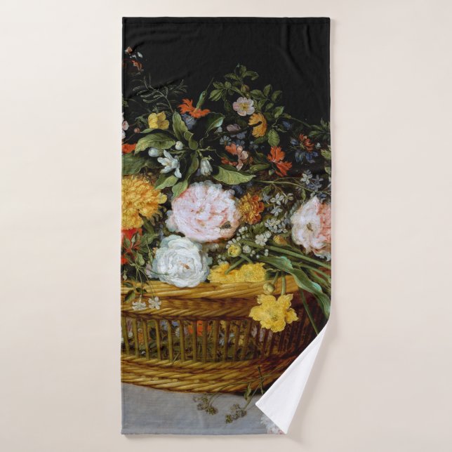 Basket of Flowers, Jan Brueghel the Younger Bath Towel (Bath Towel)