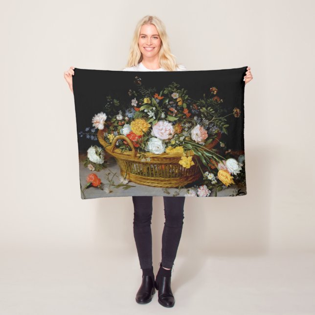 Basket of Flowers, Jan Brueghel the Younger Fleece Blanket (In Situ)