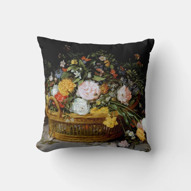 Basket of Flowers, Jan Brueghel the Younger Throw Pillow (Front)