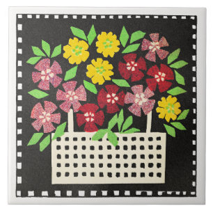 Basket of Flowers, red and yellow, Ceramic Tile