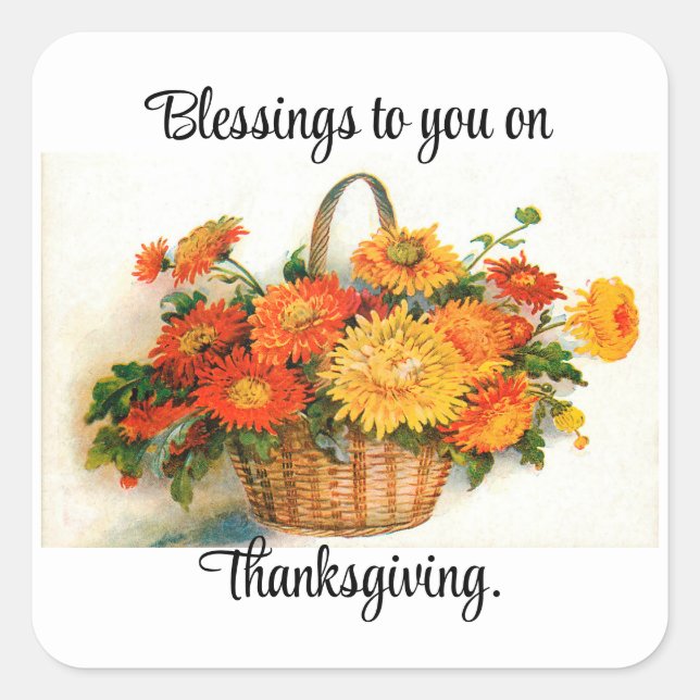 Basket Of Flowers Thanksgiving Stickers (Front)