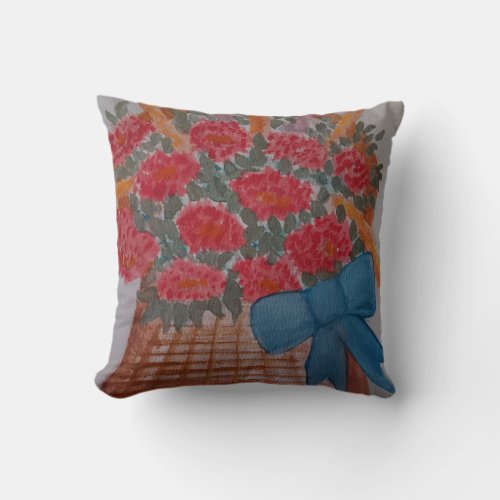 basket of flowers watercolor pillow
