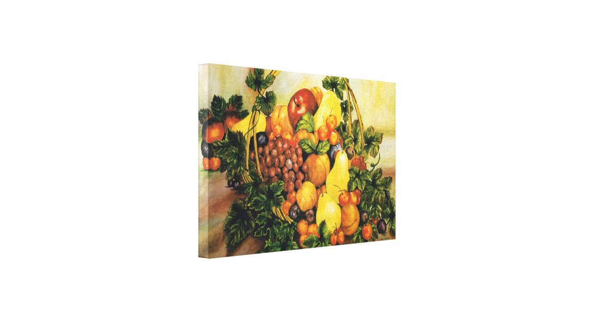 Basket of Fruit Watercolor Painting on Canvas | Zazzle