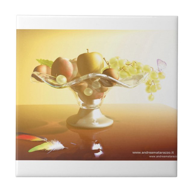 Basket of glass with fruits and batterfly    ceramic tile (Front)