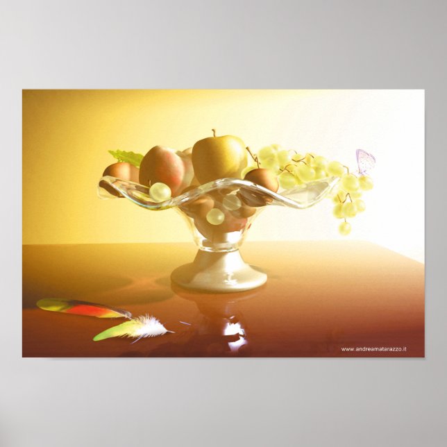 Basket of glass with fruits and batterfly poster (Front)