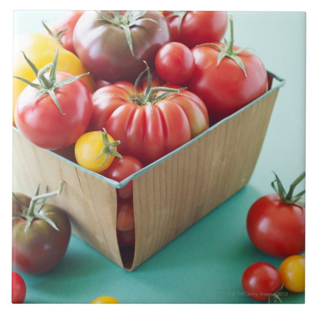 Basket of Heirloom Tomatoes Ceramic Tile (Front)