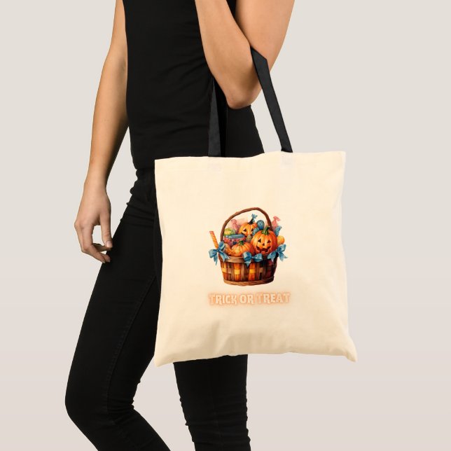 Basket of Jack-O' Lanterns & Candy Trick or Treat Tote Bag (Front (Product))