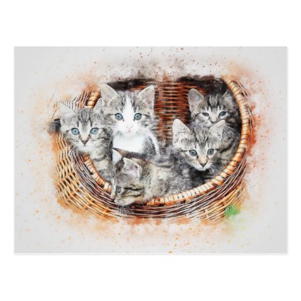 Basket of Kittens | Abstract | Watercolor Postcard