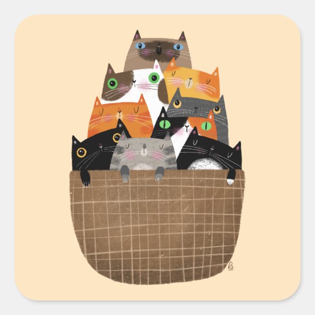 Basket of Kittens Square Sticker (Front)