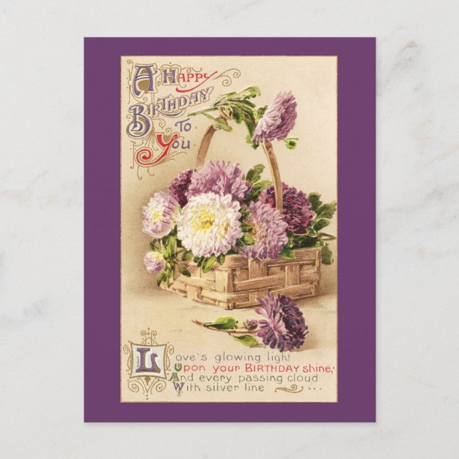 Basket of Mums Vintage Birthday Postcard (Front)