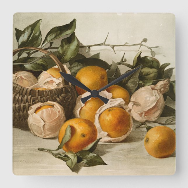 Basket of Oranges Square Wall Clock (Front)