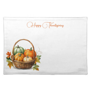 Basket of Pumpkins Happy Thanksgiving Cloth Placemat