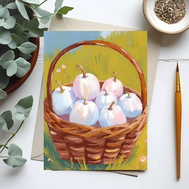 Basket of Pumpkins | Watercolor Fall Autumn Holiday Postcard (Creator Uploaded)