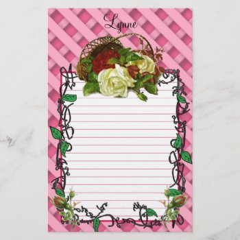 Basket Of Red And White Roses Stationery by Lynnes_creations at Zazzle