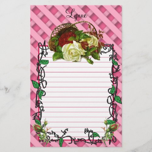 Basket of Red and White Roses Stationery