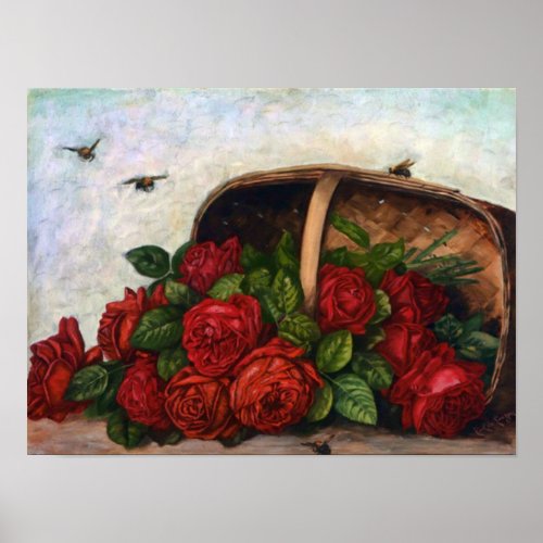 Basket of Red Roses Paul de Longpre Fine Art Poster