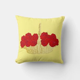 Basket of Red Roses Throw Pillow
