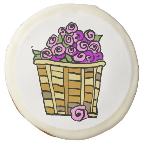 Basket of Roses Cute Whimsical Floral Hand_Drawn Sugar Cookie