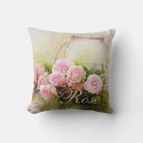 Basket of Roses Throw Pillow