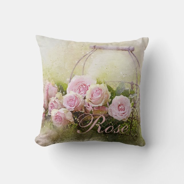 Basket of Roses Throw Pillow (Front)
