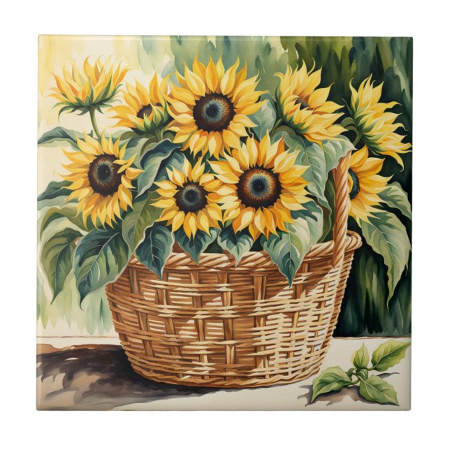 Basket of Sunflowers Ceramic Tile (Front)