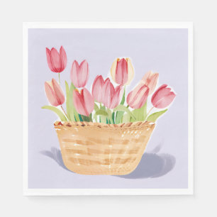 Basket of Tulips Floral Watercolor Painting Napkins