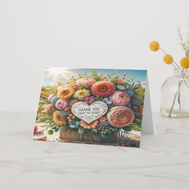 basket of vibrant flowers thank you card (Front)
