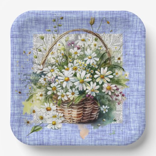 Basket Of White Daises   Paper Plates