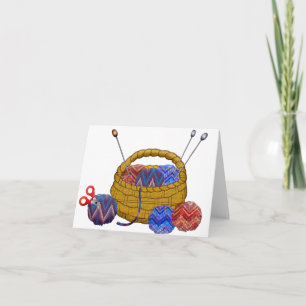 Basket of Yarn Knitting Needles Crochet Card