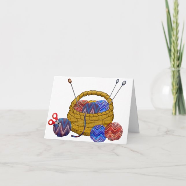 Basket of Yarn Knitting Needles Crochet Card (Front)