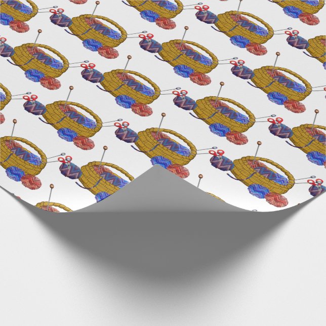 Basket of Yarn Knitting Needles Crochet Craft Wrapping Paper (Corner)