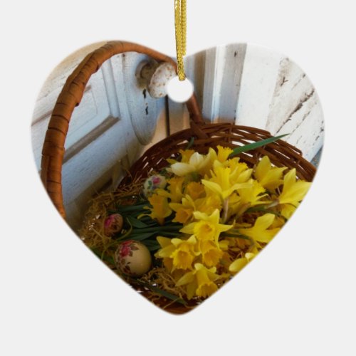 Basket of Yellow Daffodilswhite antique door Ceramic Ornament