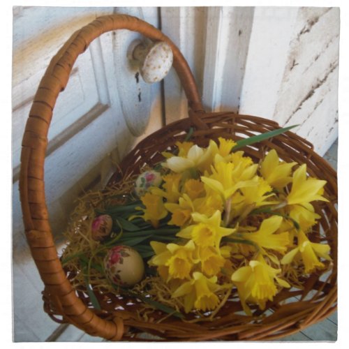 Basket of Yellow Daffodilswhite antique door Cloth Napkin