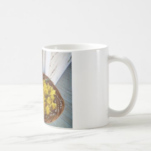 Basket of Yellow Daffodilswhite antique door Coffee Mug