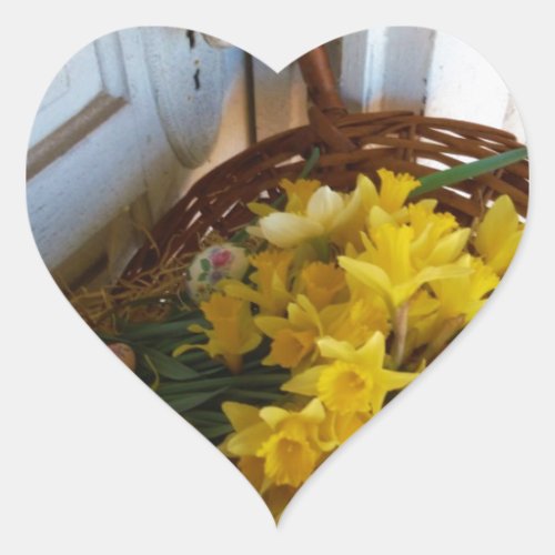 Basket of Yellow Daffodilswhite antique door Heart Sticker