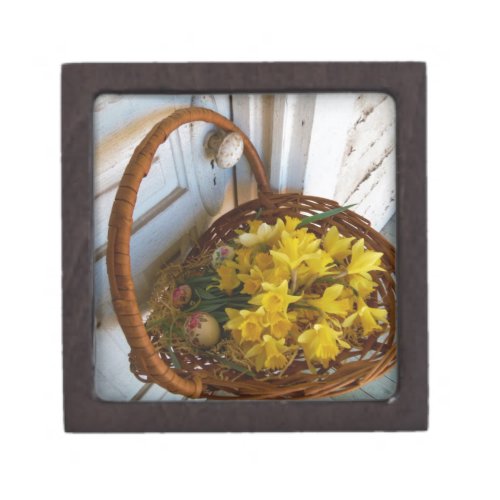 Basket of Yellow Daffodilswhite antique door Jewelry Box