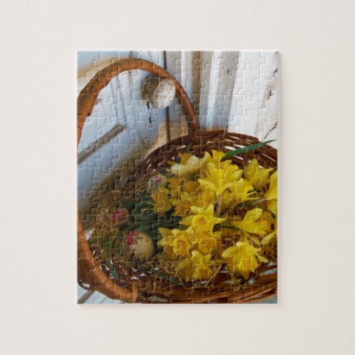 Basket of Yellow Daffodilswhite antique door Jigsaw Puzzle