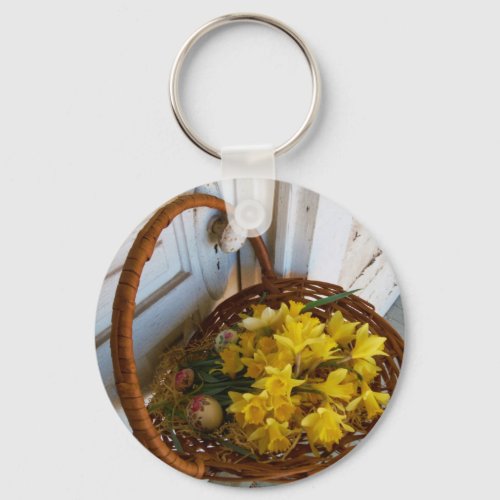 Basket of Yellow Daffodilswhite antique door Keychain