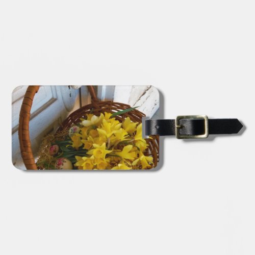 Basket of Yellow Daffodilswhite antique door Luggage Tag