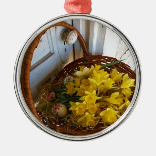 Basket of Yellow Daffodilswhite antique door Metal Ornament