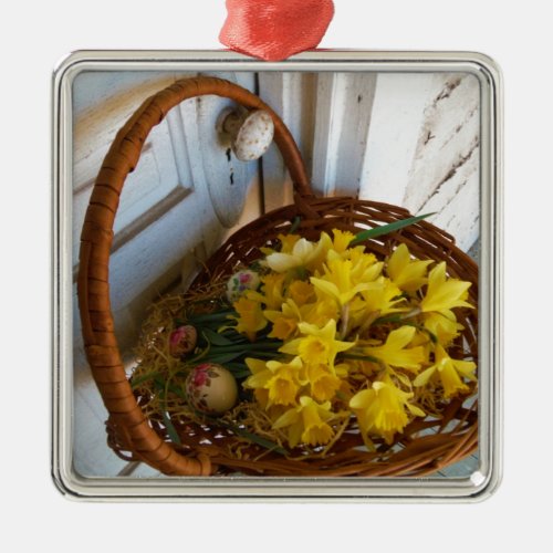 Basket of Yellow Daffodilswhite antique door Metal Ornament