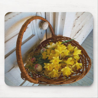 Basket of Yellow Daffodils,white antique door Mouse Pad