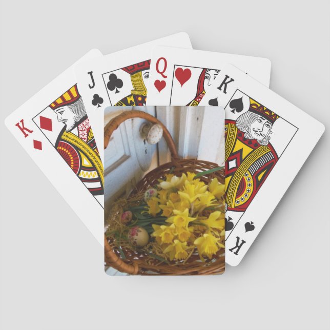 Basket of Yellow Daffodils,white antique door Poker Cards (Back)