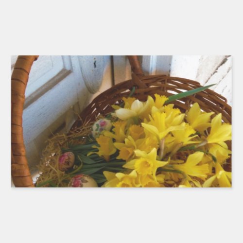 Basket of Yellow Daffodilswhite antique door Rectangular Sticker