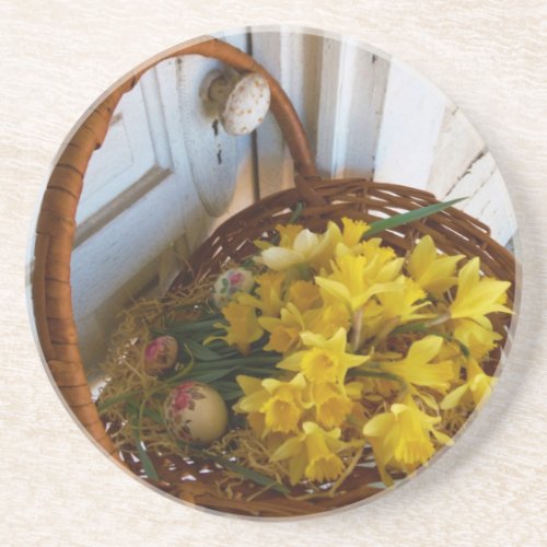 Basket of Yellow Daffodilswhite antique door Sandstone Coaster