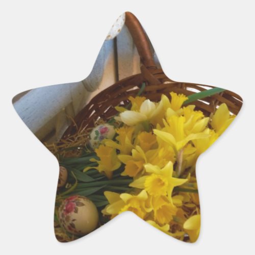 Basket of Yellow Daffodilswhite antique door Star Sticker