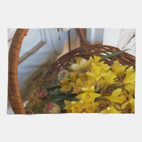 Basket of Yellow Daffodilswhite antique door Towel