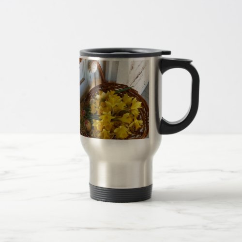 Basket of Yellow Daffodilswhite antique door Travel Mug