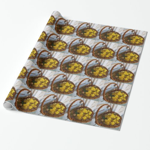 Basket of Yellow Daffodilswhite antique door Wrapping Paper